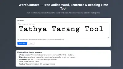 Word Counter Online Tool | हिंदी + English Word, Character &amp; Reading Time Counter